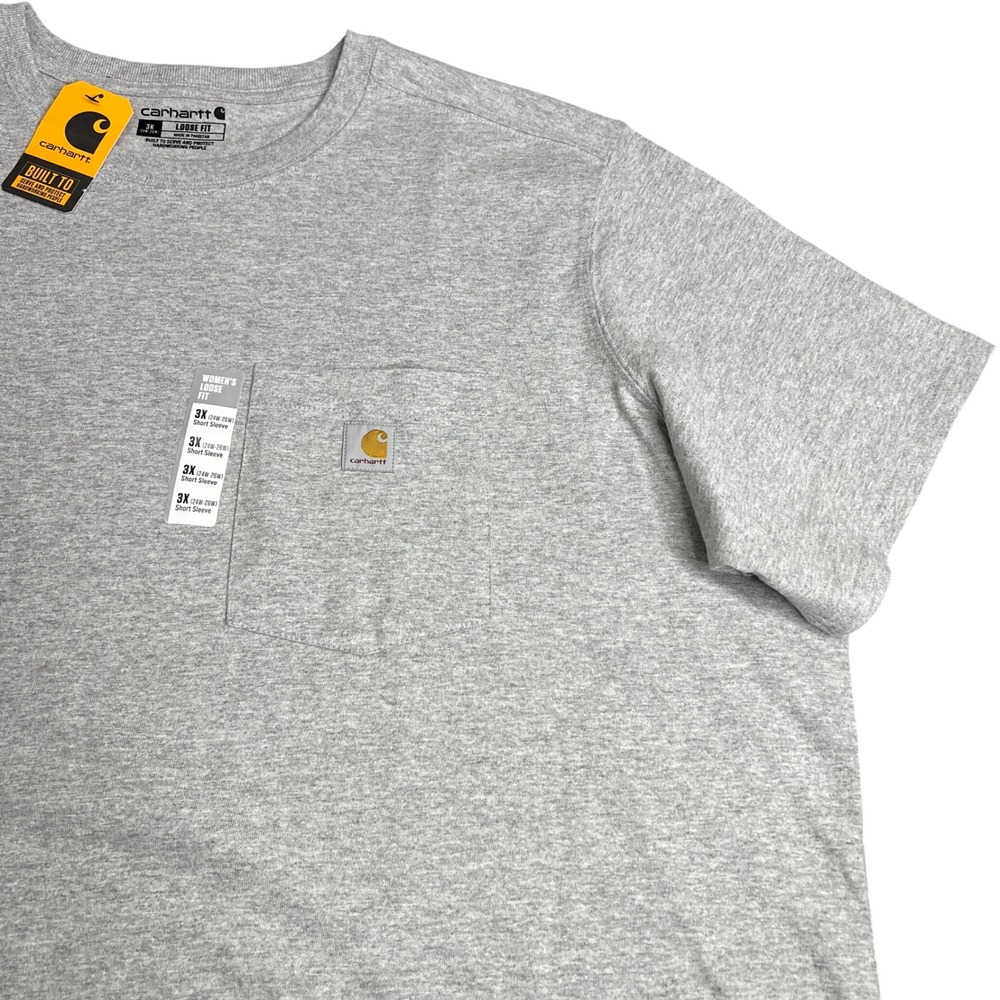 Carhartt Womens 3X Heather Gray Loose Fit Heavyweight Pocket T-Shirt K87-W NEW